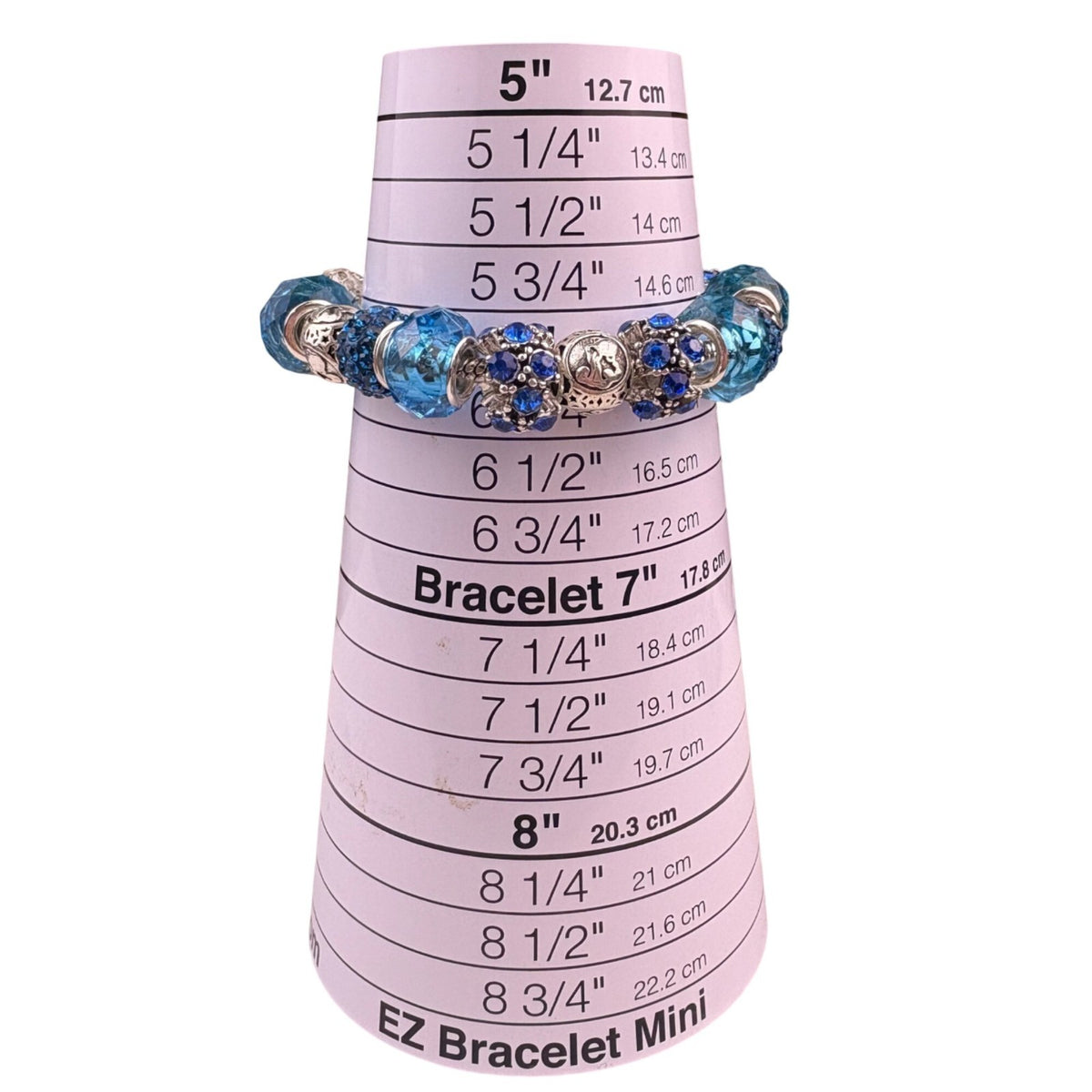 Sterling Silver Womens Blue Beaded Charm Bracelet  Glass & Crystal Elegant Desig
