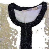 I. Magnin Womens Ivory & Black Silk Beaded Sequin Jacket 100% Silk Lining Size M