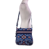 Vera Bradley Womens Blue Paisley Quilted Adjustable Strap Zippered Crossbody Bag