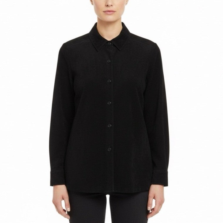 Sutton Studio Womens Black Suede Button-Down Shirt Long Sleeve Sz Large
