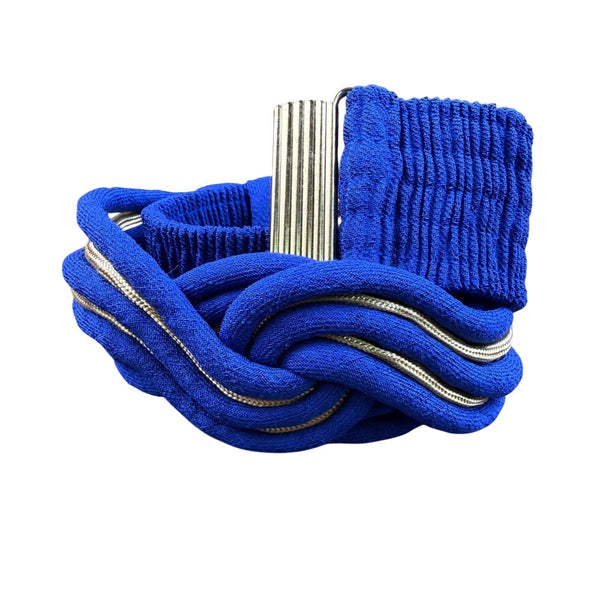 Woven Elastic Womens Vintage Blue Fabric Belt Knot Design Adjustable
