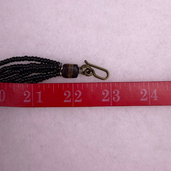 Vintage Multistrand Black & Gold Beaded Necklace With Round Pendant