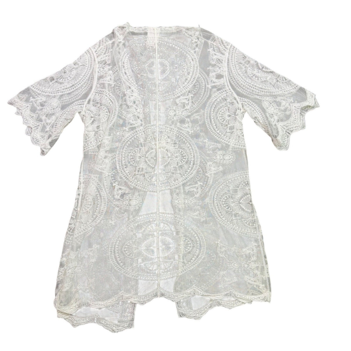 I Am Womens White Lace Open Front Duster Kimono Cardigan With Waist Tie One Size
