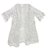 I Am Womens White Lace Open Front Duster Kimono Cardigan With Waist Tie One Size