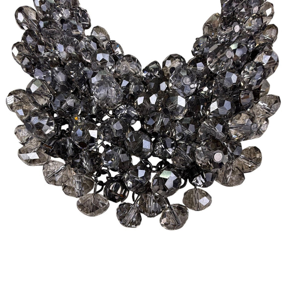 Statement Choker Necklace Women Black Chain Crystal Bead Dramatic Cluster Adjust
