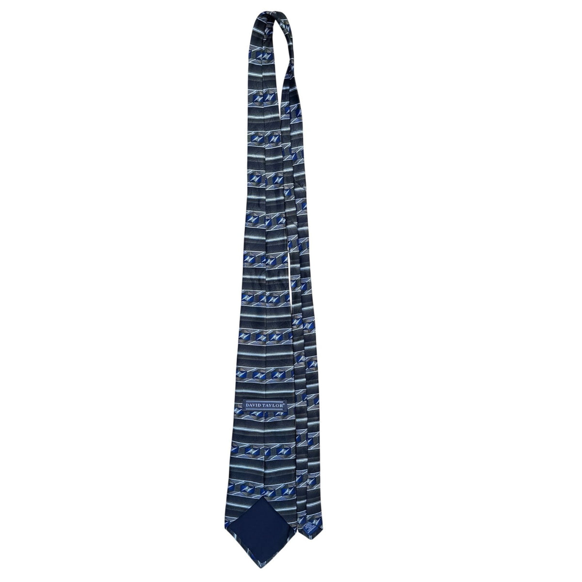 David Taylor Mens Geometric Patterned Blue & Gray Polyester Necktie