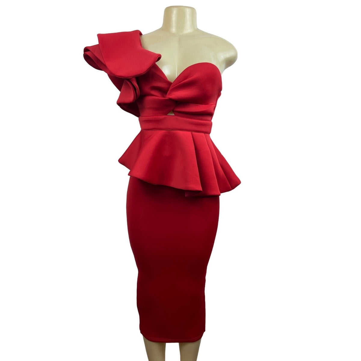 Shein Women’s Red Skirt and One Shoulder Ruffle Blouse Sz XS