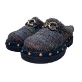 Circus By Sam Edelman Women’s Brown & Blue Faux Wool Cozy Studded Mule Clogs Siz
