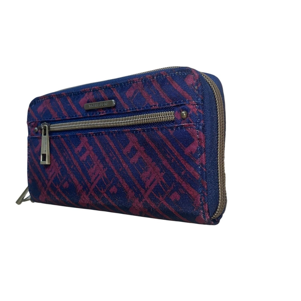 Travelon Women’s Blue & Red RFID Blocking Wristlet Wallet With Zippered Pocket