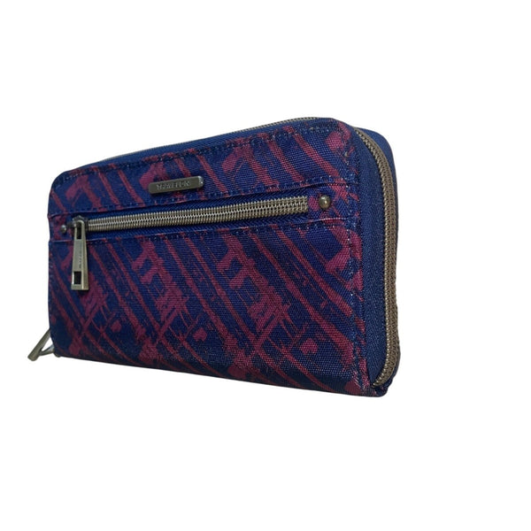 Travelon Women’s Blue & Red RFID Blocking Wristlet Wallet With Zippered Pocket