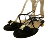 Salvatore Ferragamo Women’s Black Suede Bow Gold Accent Heel Sandals Size 10B