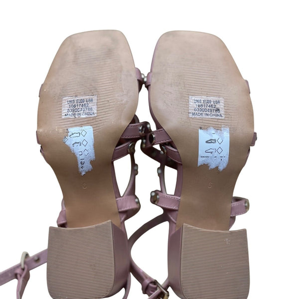Asos Design Women’s Pink Strappy Studded Harlow Block Heel Sandals Size 8