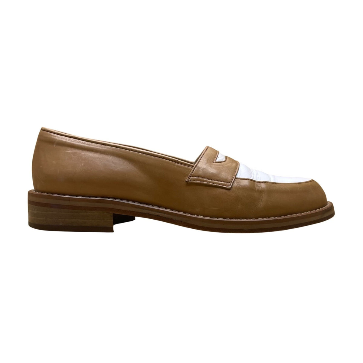 Joan & David Women’s Tan & White Leather Dress Penny Loafers Shoes Size US8