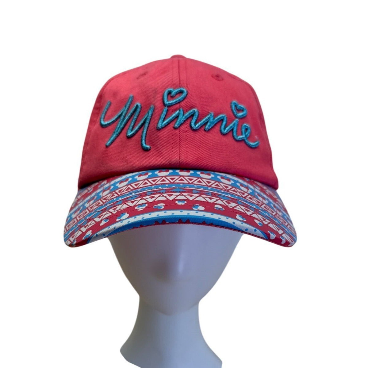 Disney Parks Minnie Mouse Youth Red Cap With Patterned Brim & Embroidered Design
