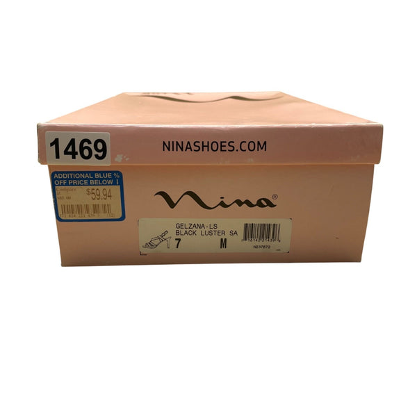 Nina Women's Black Satin Strappy Gelzana Slingback High Heels Size 7M