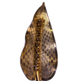 Vintage Gold-Tone Womens Leaf Brooch W/Yellow Rhinestones & Woven Textured