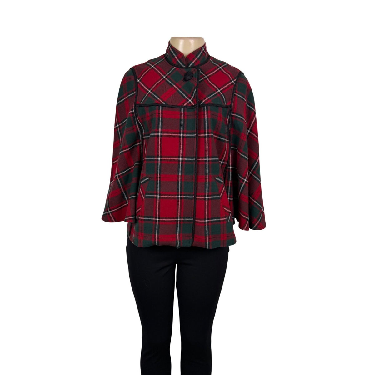 Pendleton Womens Red Green Wool Plaid Jacket 3/4 Sleeve Button Front Size S