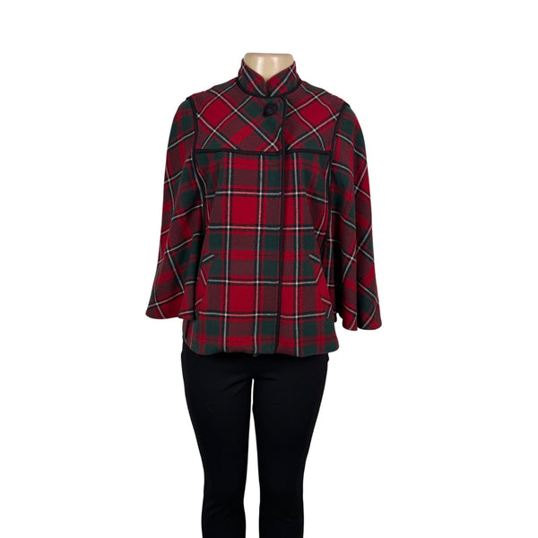 Pendleton Womens Red Green Wool Plaid Jacket 3/4 Sleeve Button Front Size S