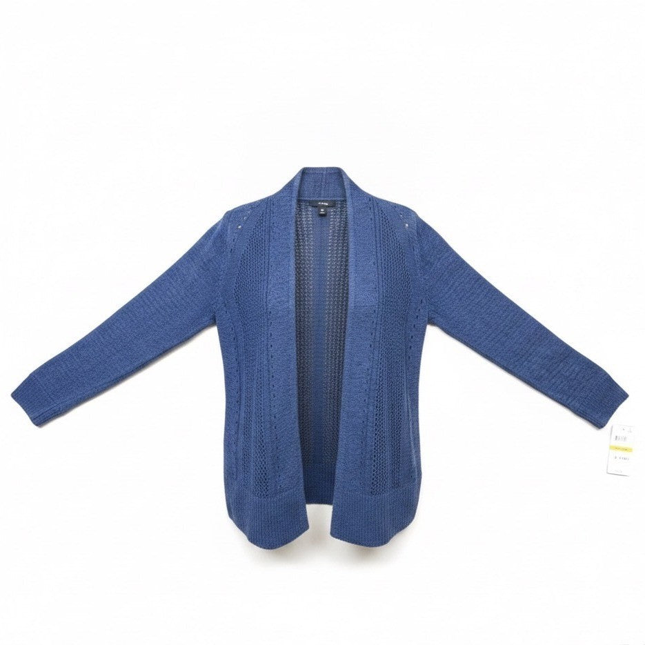 Alfani Womens Blue Open-Front Cardigan Petite Lightweight Knit Sz S