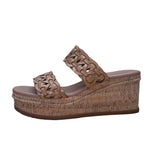 Baretraps Women’s Natural Leather Braided Strap Cork Wedge Sandals Size 11M