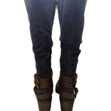 Cato Women’s Black & Brown Triple Buckle & Zip Closure Knee High Boots Size 9M