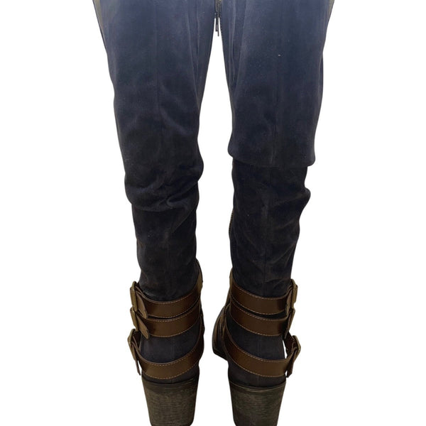 Cato Women’s Black & Brown Triple Buckle & Zip Closure Knee High Boots Size 9M