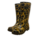 Coach Womens Black & Yellow Rubber Patterned Paisley Rain Boots Size 8M
