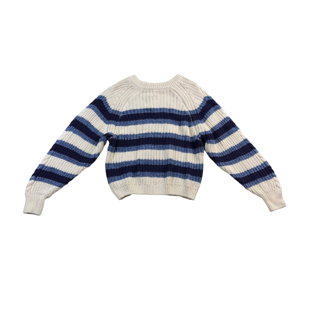 Free People Womens Ivory & Navy Cable Knit Crew Neck Sweater Striped Size S