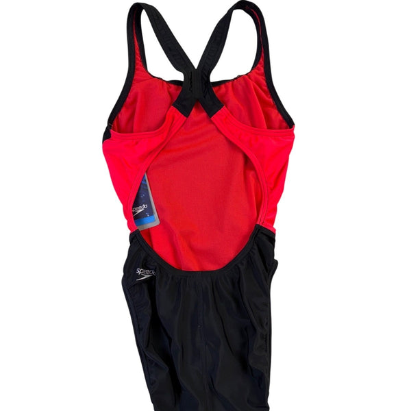 Speedo Womens Black & Red Polyester Spandex Pro LT One-Piece Swimsuit Size 6/32