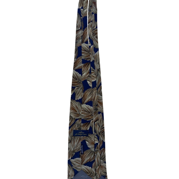 Alfani Mens Blue & Brown 100% Silk Patterned Necktie Made In Italy