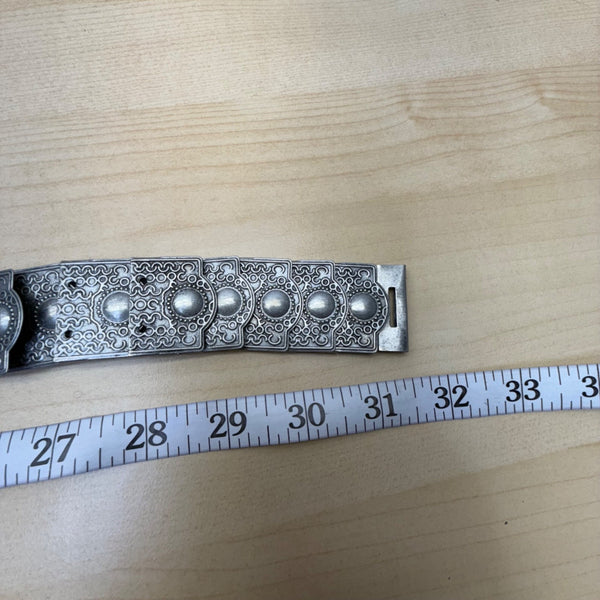 1980s Armenian Black & Silver Belt Metal Embellished Elastic Adjustable