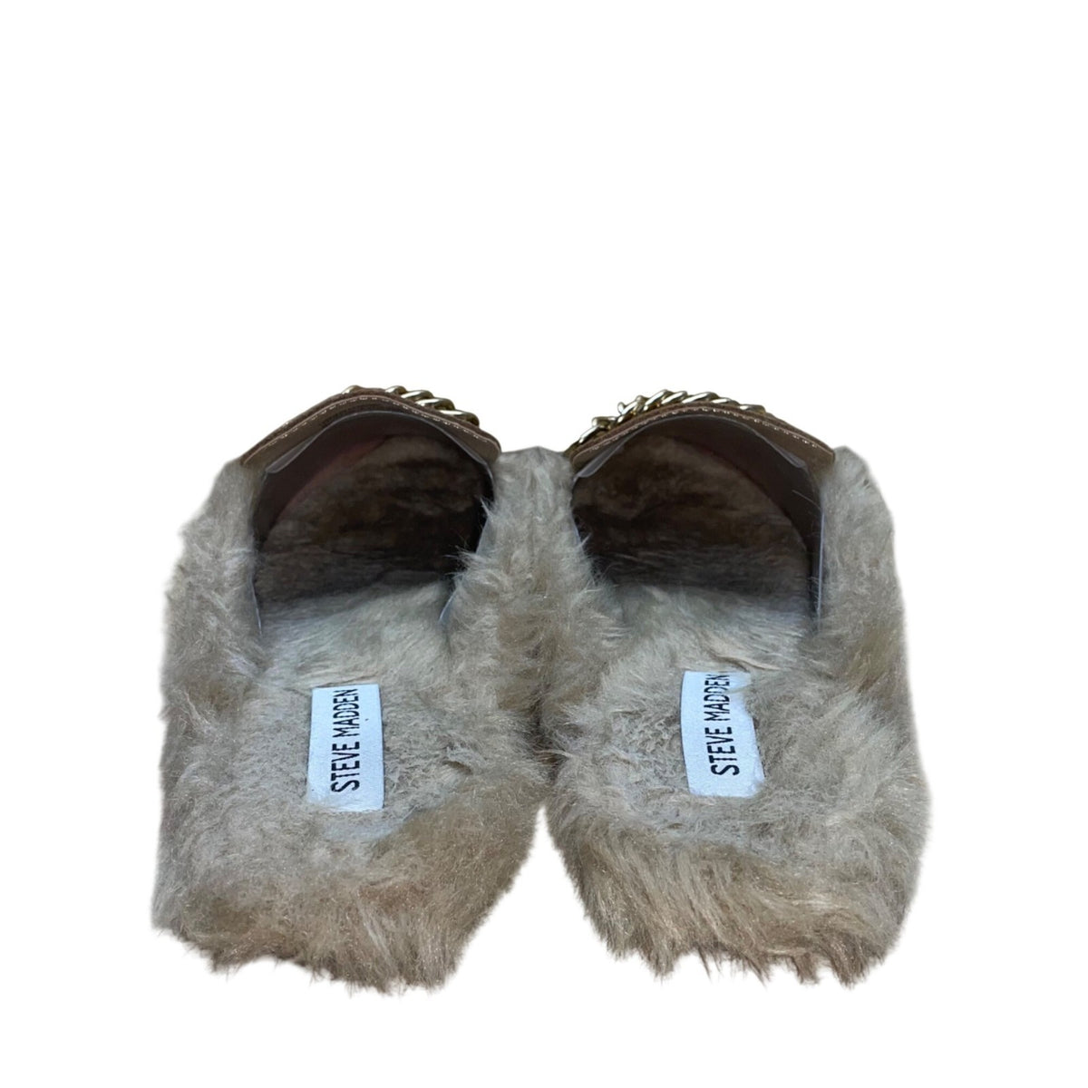 Steve Madden Women’s Brown Faux Fur Lined Chain Accent Loafer Mules Size 7.5M