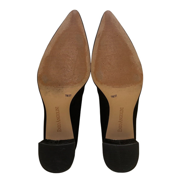 Enzo Angiolini Women's Black Suede Pointed Toe Denna Block Heel Loafers Size 7M