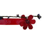 Handmade Womens Red Crochet Floral Necklace With Beads