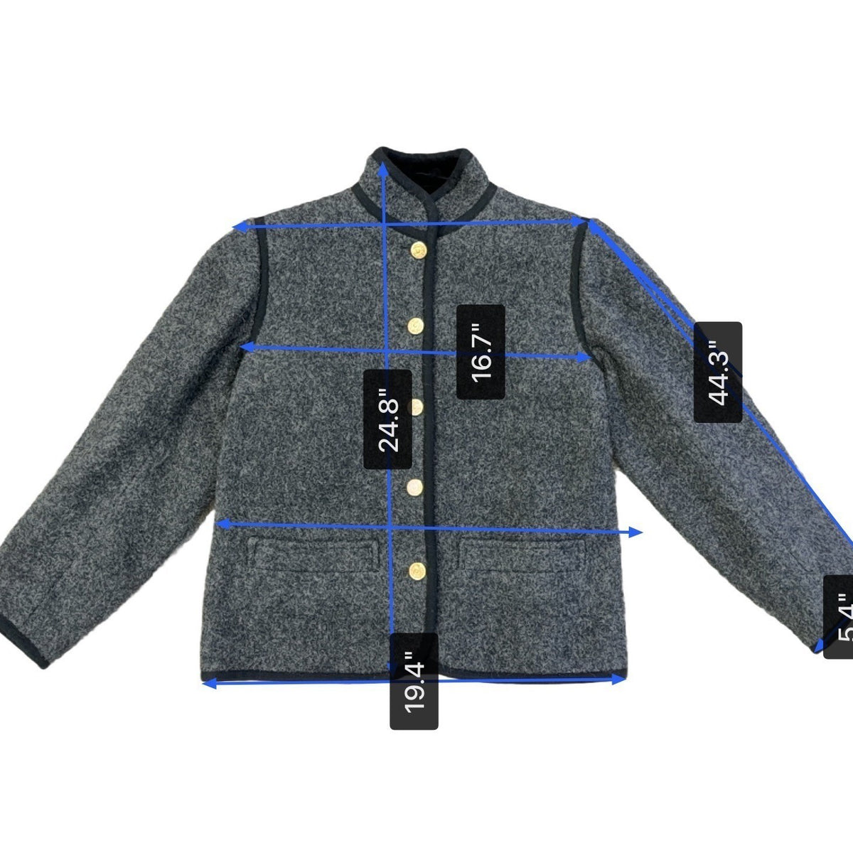 Saint Laurent Womens Gray Wool Button-Up Jacket Gold Accent Pockets Size 38