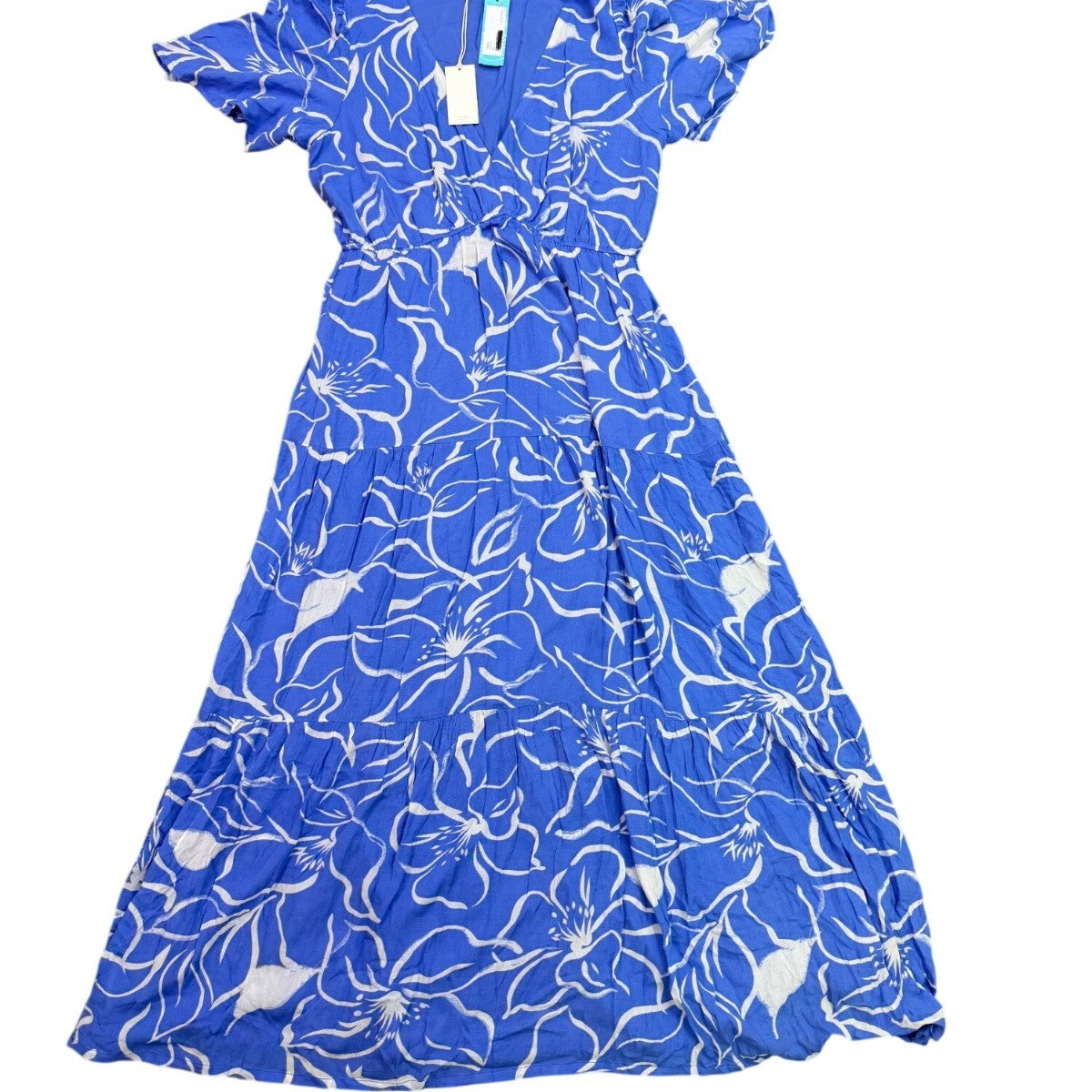 Z Supply Womens Blue Rayon Wrap Maxi Dress With Floral Print Short Sleeves Sz L