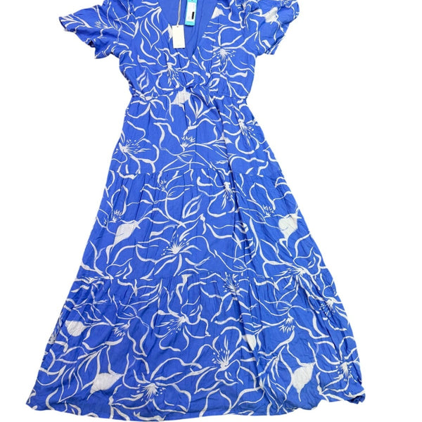 Z Supply Womens Blue Rayon Wrap Maxi Dress With Floral Print Short Sleeves Sz L