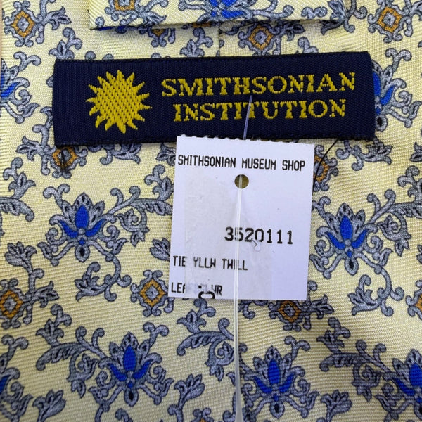 Smithsonian Mens Yellow & Blue 100% Silk Floral Pattern Neck Tie Unique Design