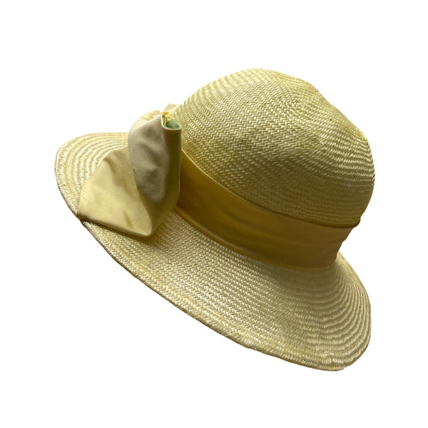 Christine A. Moore Womens Yellow Straw Hat With Satin Ribbon Bow OS