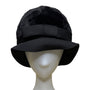 Saks Fifth Avenue 1960s Womens Black Faux Fur Cloche Hat With Bow Red Lining