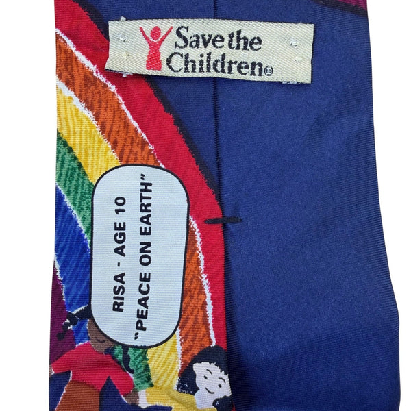 Save The Children  Blue 100% Silk Necktie Peace On Earth Child Design Colorful
