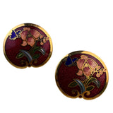 Vintage Unknown Womens Gold Tone Cloisonné Floral Butterfly Enamel Earrings