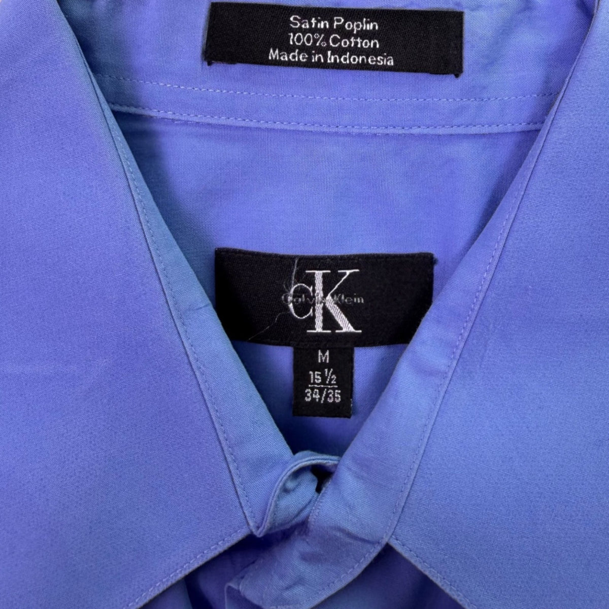 Calvin Klein Mens Blue 100% Cotton Satin Poplin Button-Down Shirt Size M