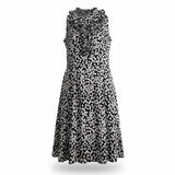 Just Taylor Womens Black & White Sleeveless Polka Dot Ruffle Neck Dress Sz 6