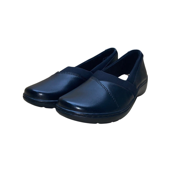 Clarks Ultimate Women’s Black Leather Cora Charm Slip-On Flats Shoes Size 7.5 M
