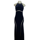Xscape Womens Black Velvet Evening Gown Maxi Dress With Beige Trim 8 - New