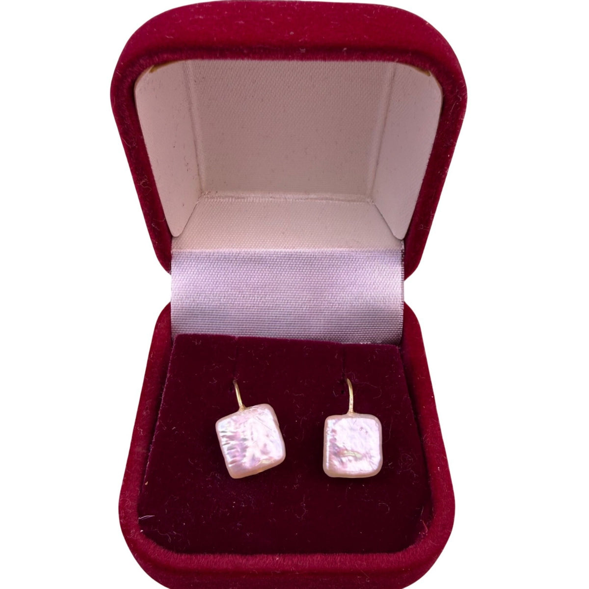 Square Freshwater Pearl Dangle Earrings For Women White & Purple Tones