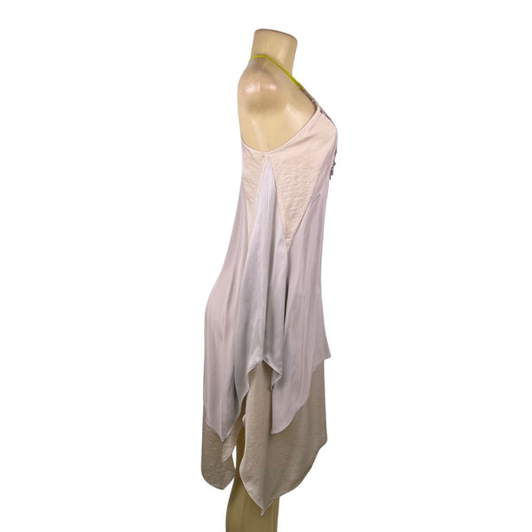 Rebecca Taylor Gray & Cream Silk Sleeveless Crochet Detail Flowy Dress Sz 2