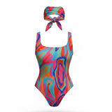 Fashion Nova Womens Multicolor Swimsuit & Headscarf Set Sz Large