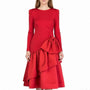 Morton Myles Womens Red Satin Tiered Bow Detail Long Sleeve Elegant Dress Sz 10